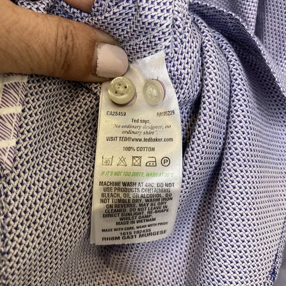 Ted Baker Endurance Dress Shirt Men's Size 16 X 32/33 Purple GEO  Contrast Cuff - Picture 10 of 11